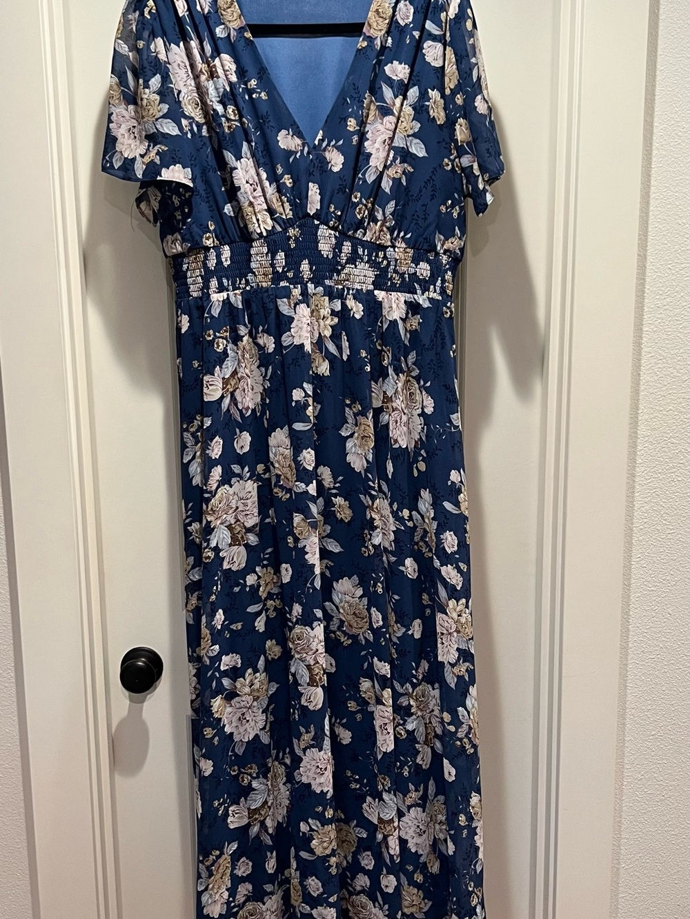 Baltic Born Blue Floral Maxi Dress with Smocked Waist